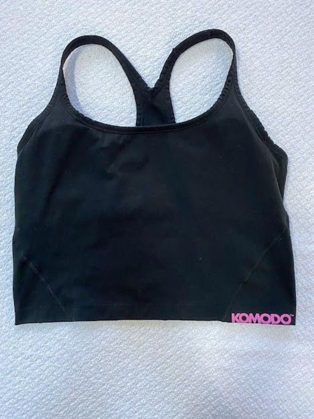 Komodo Women’s Black Racerback Sports Bra Crop Tank Top - Pink Logo - Size Large